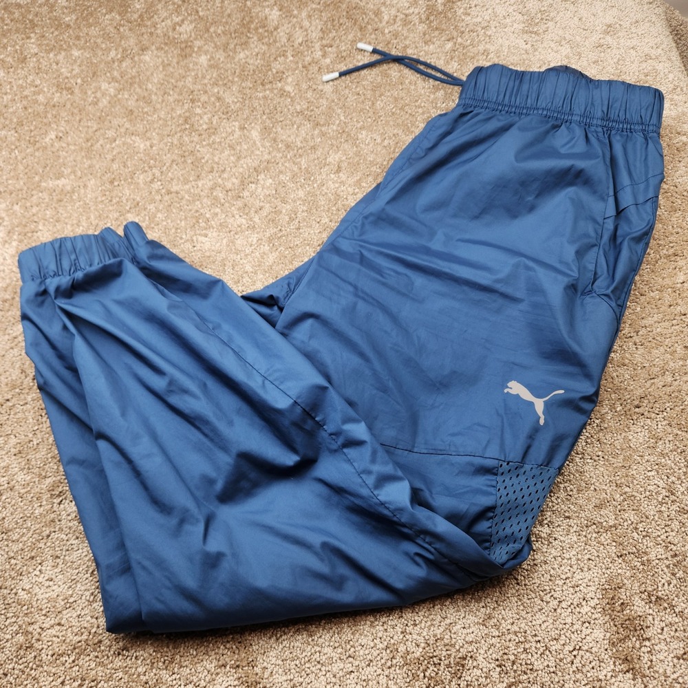 Puma Mens Windcell Joggers Navy Blue Athletic Track Pants Mesh Panels Large